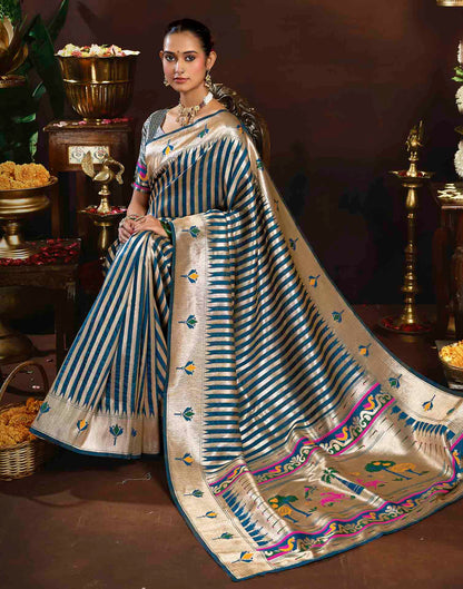 Peacock Blue Silk Woven Paithani Saree