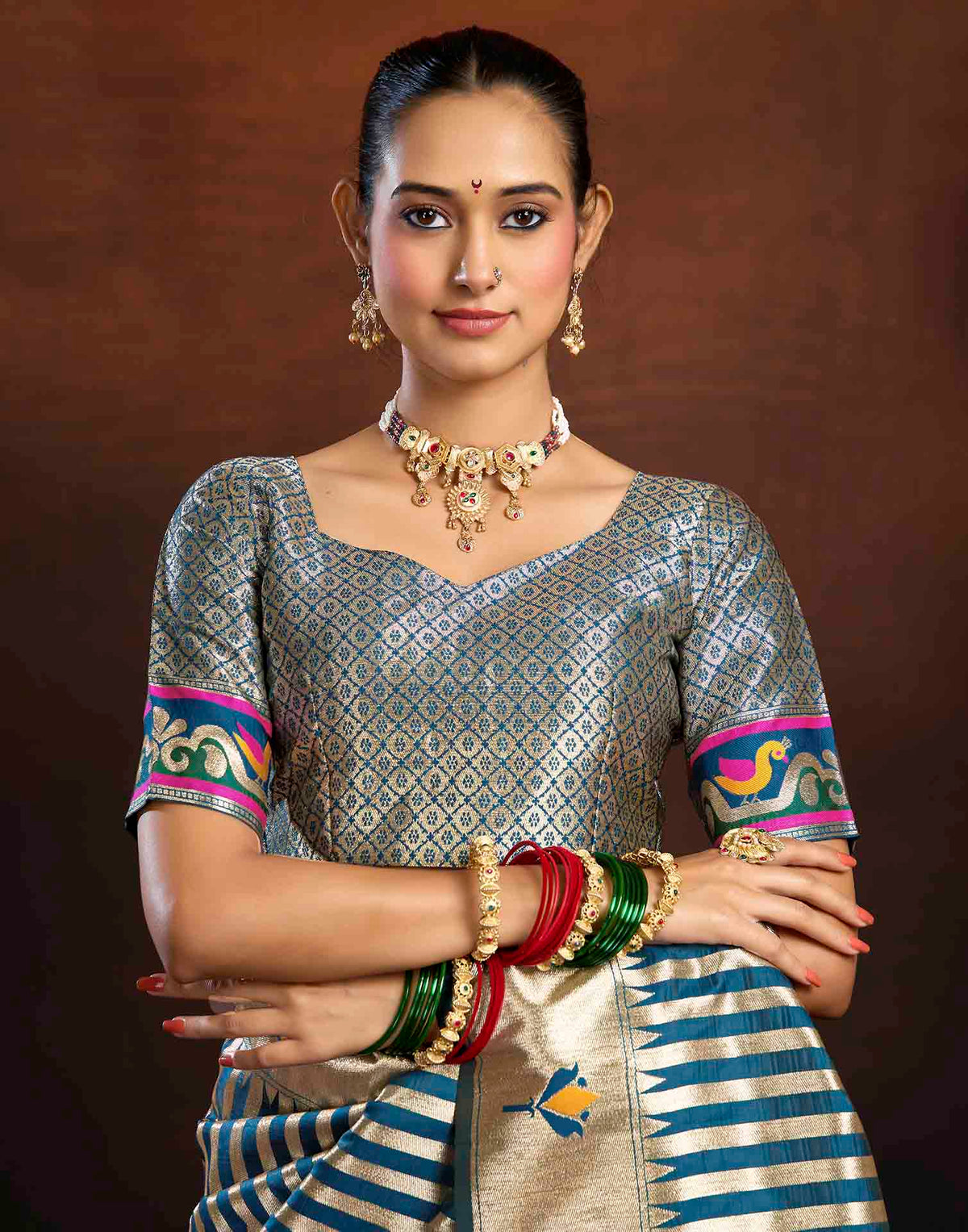 Peacock Blue Silk Woven Paithani Saree