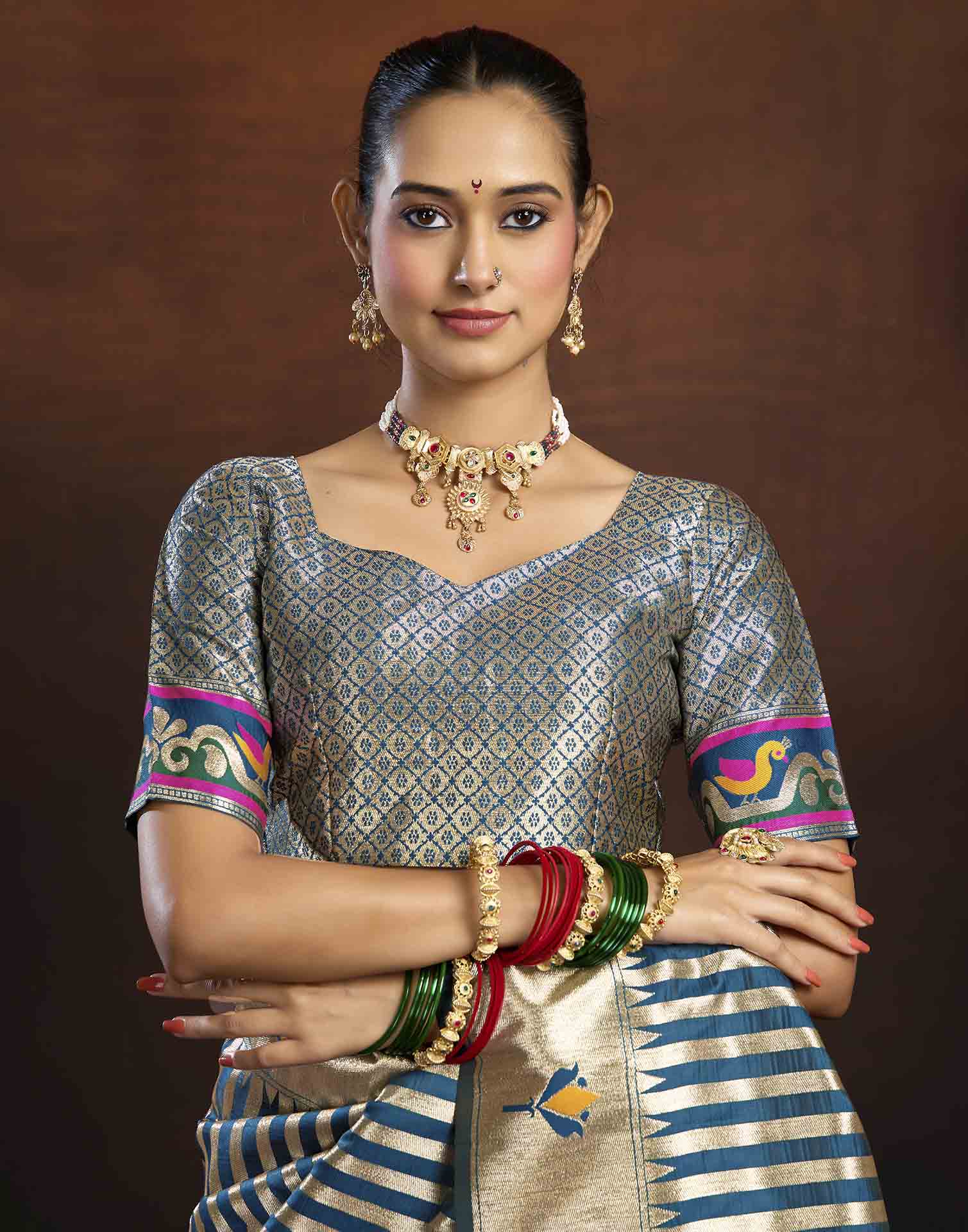 Peacock Blue Silk Woven Paithani Saree