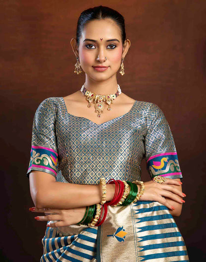 Peacock Blue Silk Woven Paithani Saree