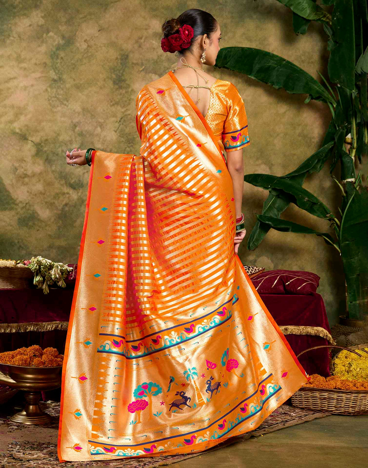 Orange Silk Woven Paithani Saree
