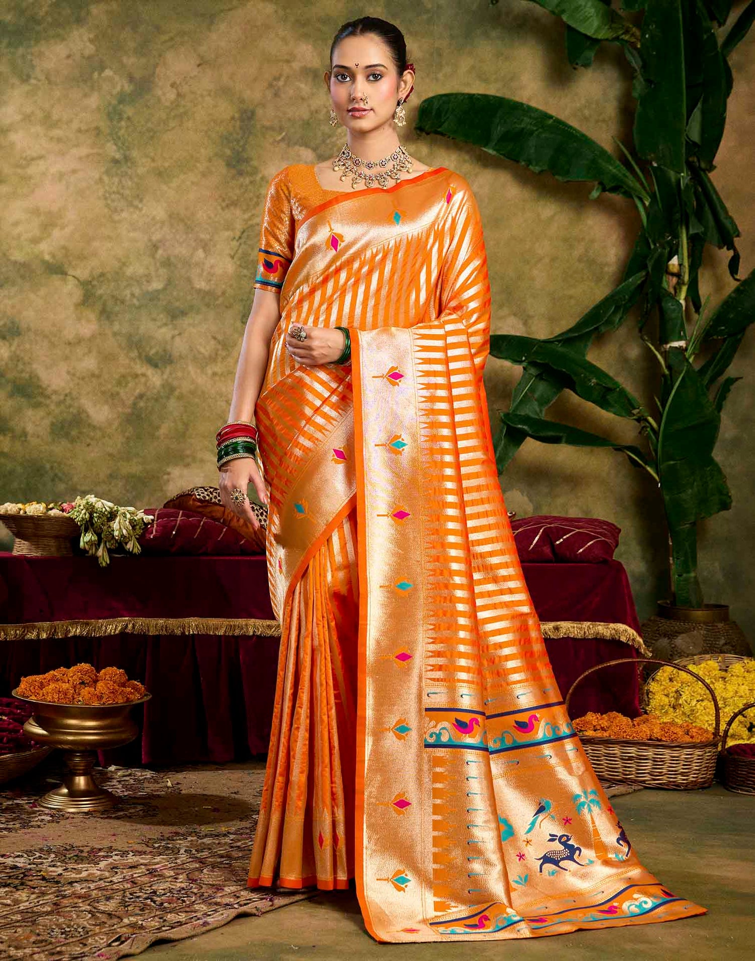 Orange Silk Woven Paithani Saree