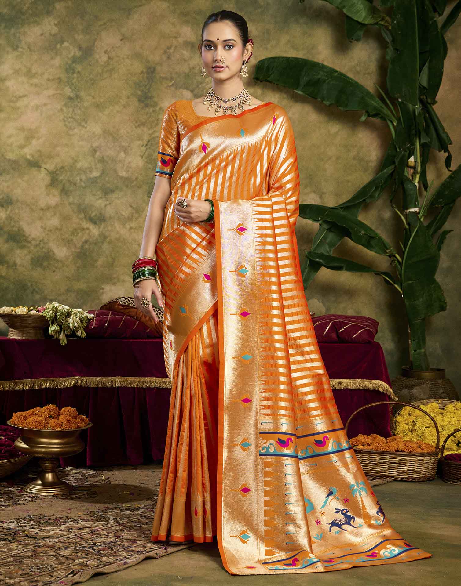 Orange Silk Woven Paithani Saree