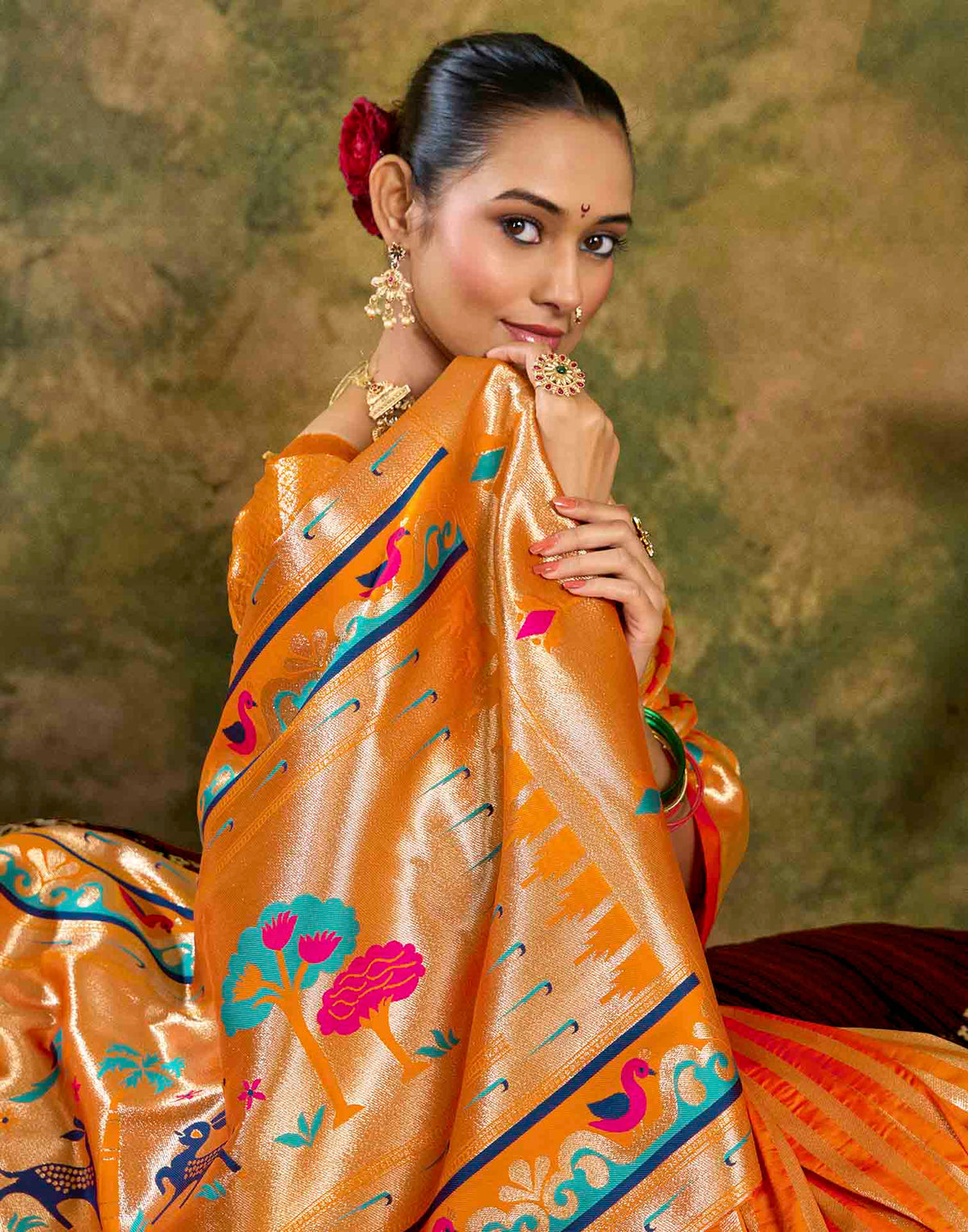 Orange Silk Woven Paithani Saree
