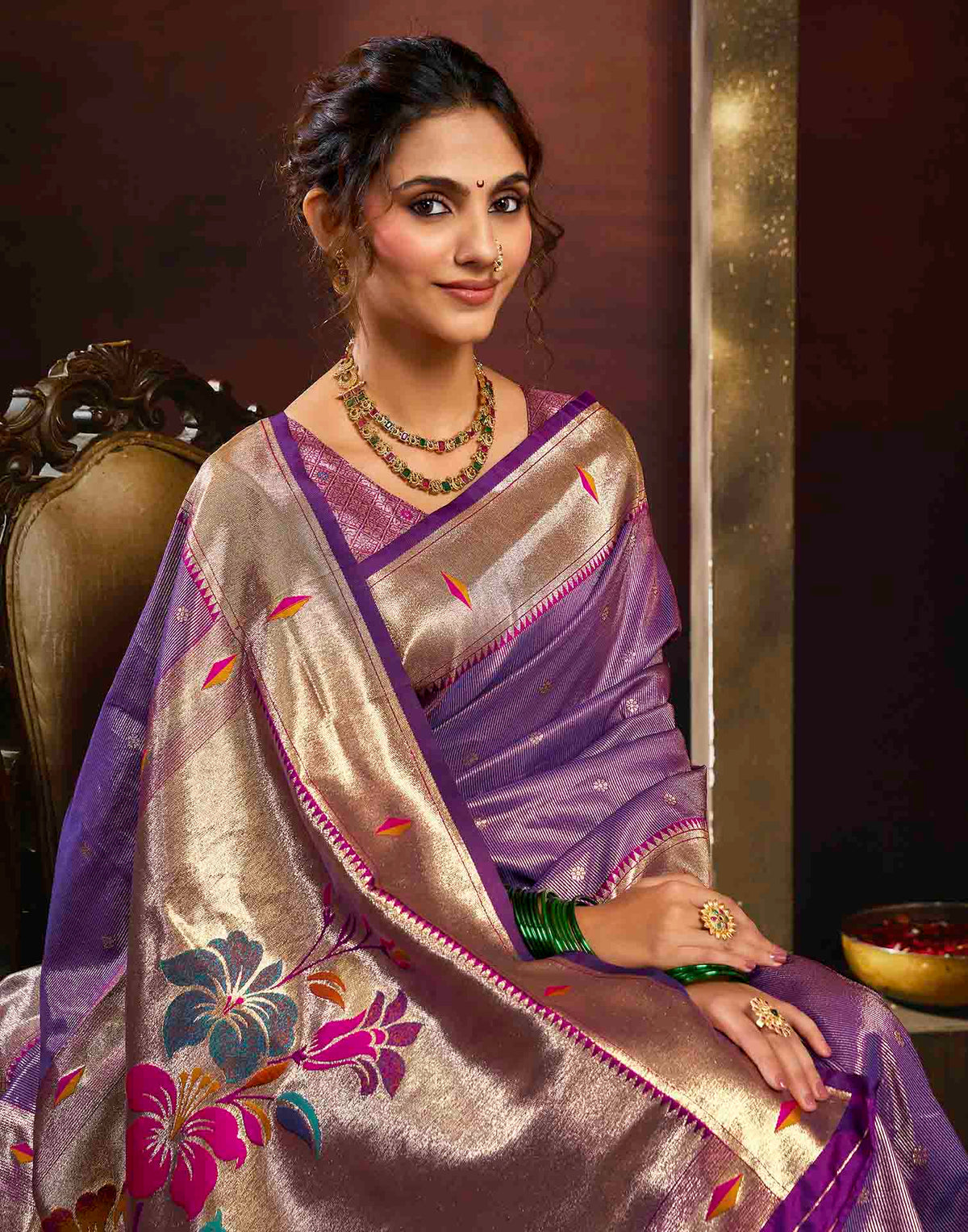 Lavender Silk Woven Paithani Saree