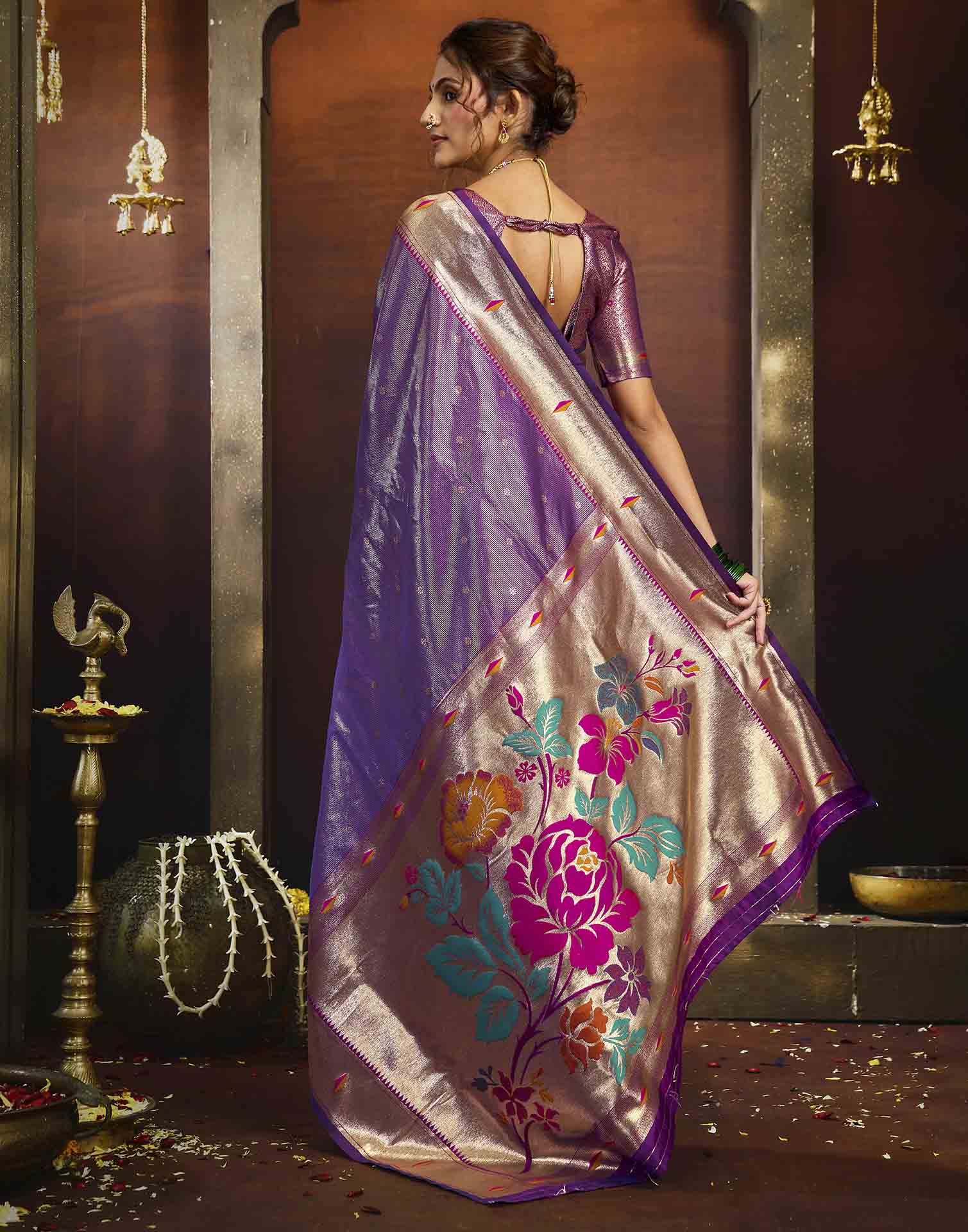 Lavender Silk Woven Paithani Saree