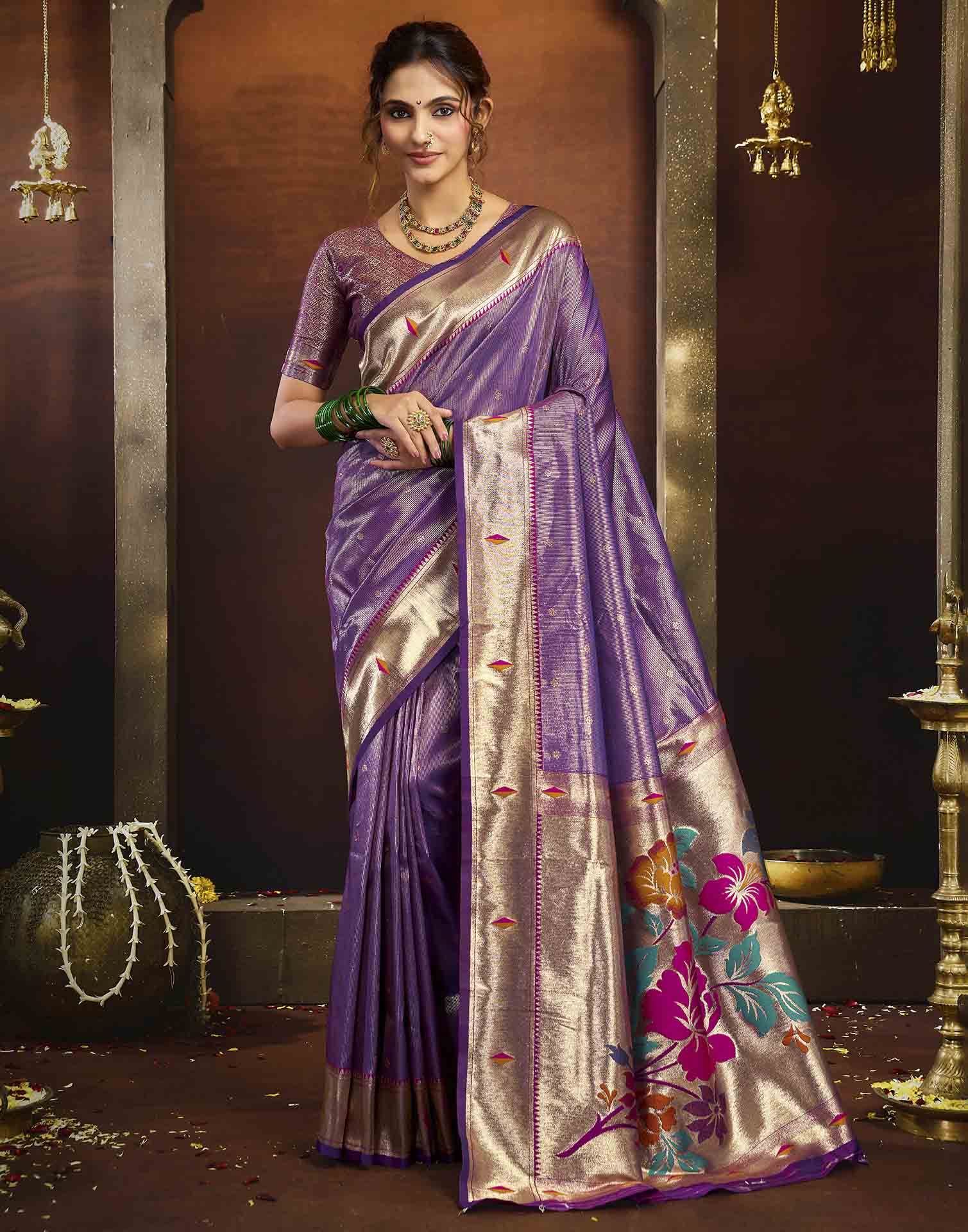 Lavender Silk Woven Paithani Saree