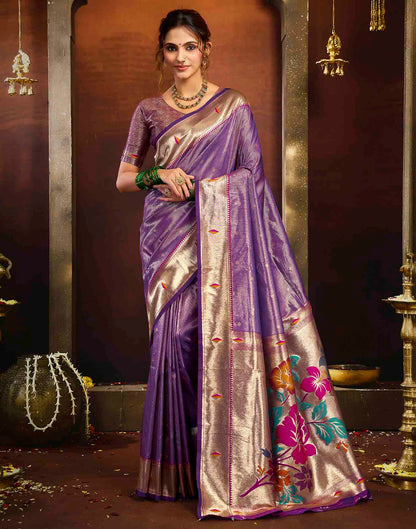 Lavender Silk Woven Paithani Saree