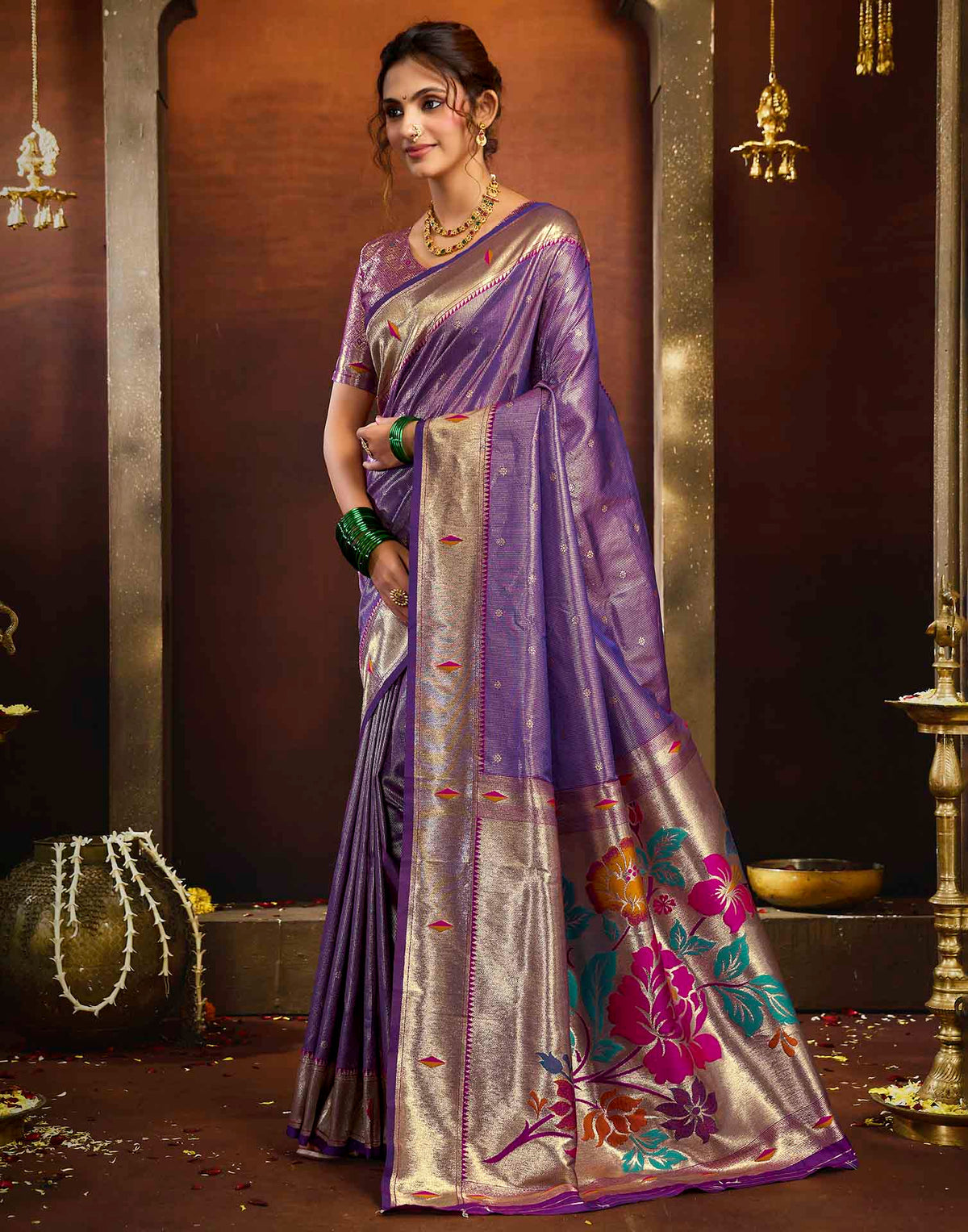 Lavender Silk Woven Paithani Saree