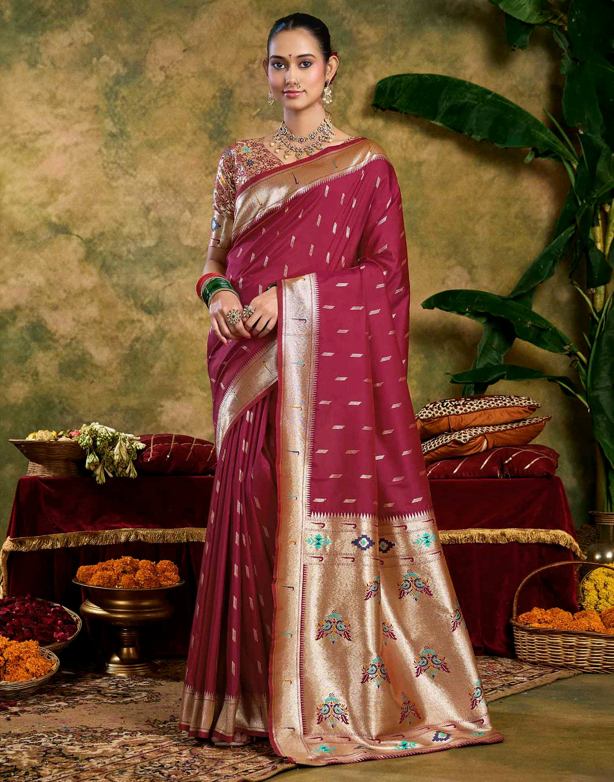 Maroon Silk Woven Paithani Saree