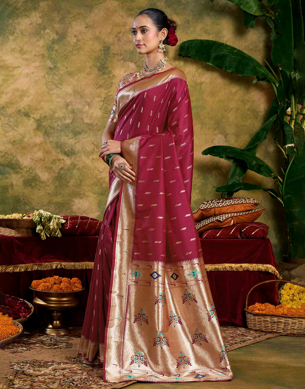 Maroon Silk Woven Paithani Saree