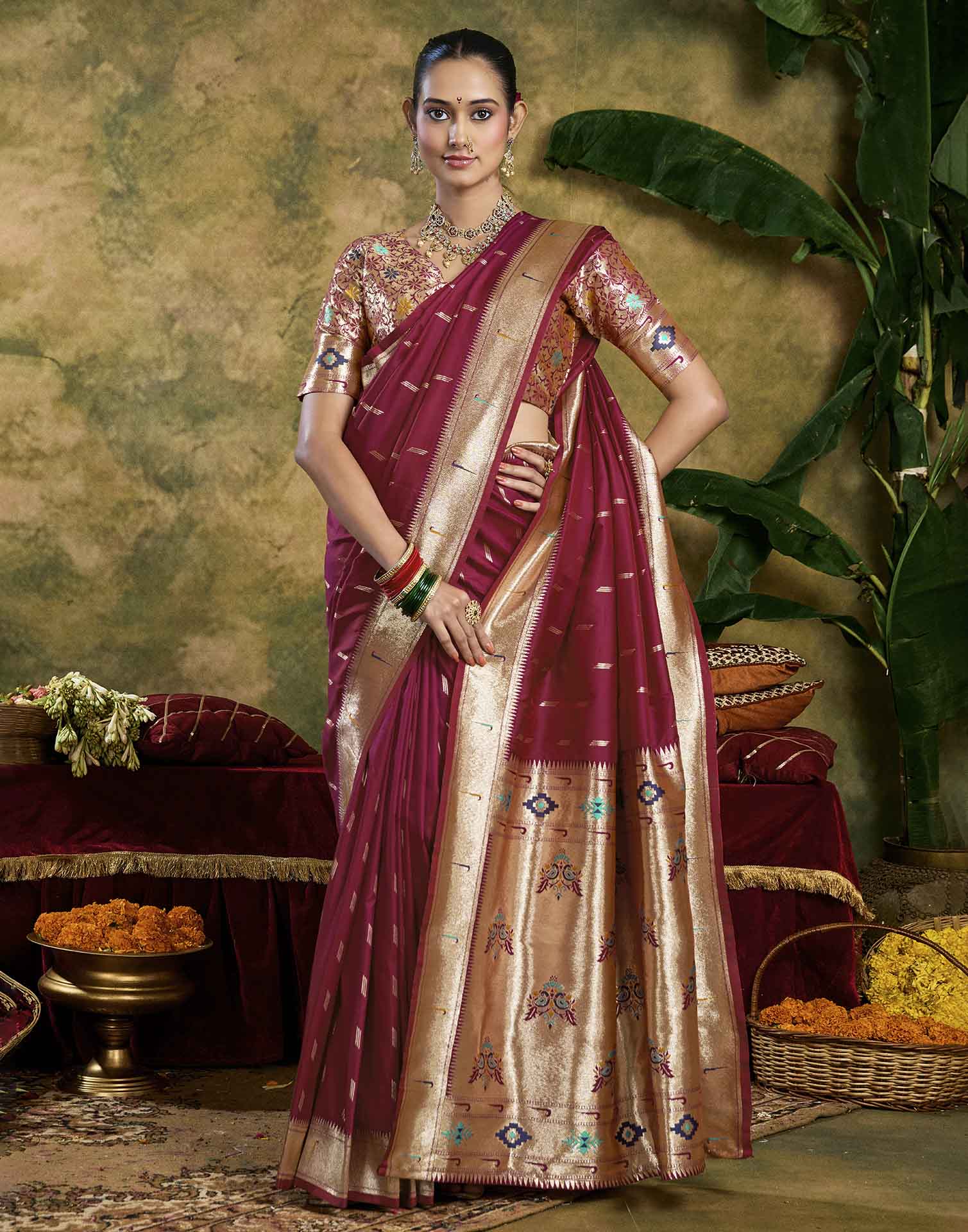 Maroon Silk Woven Paithani Saree