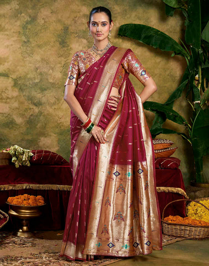 Maroon Silk Woven Paithani Saree
