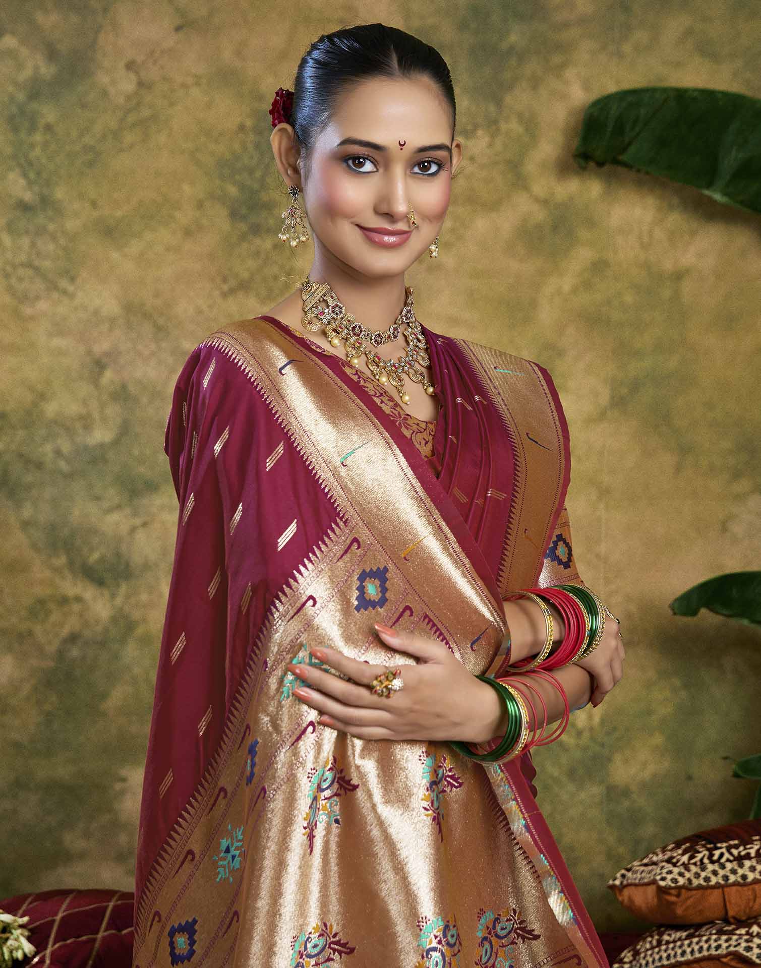 Maroon Silk Woven Paithani Saree