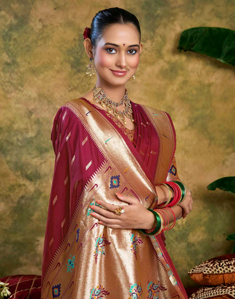 Maroon Silk Woven Paithani Saree