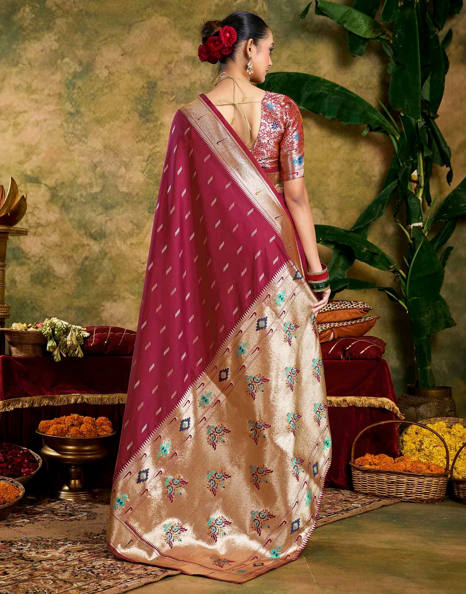 Maroon Silk Woven Paithani Saree
