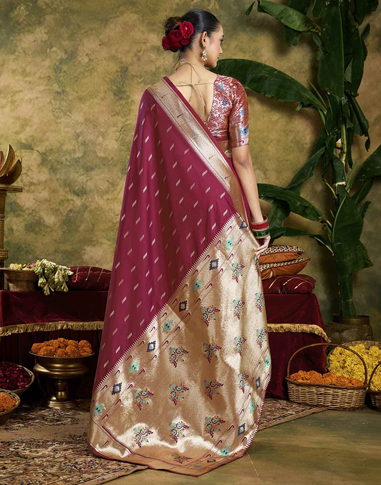Maroon Silk Woven Paithani Saree