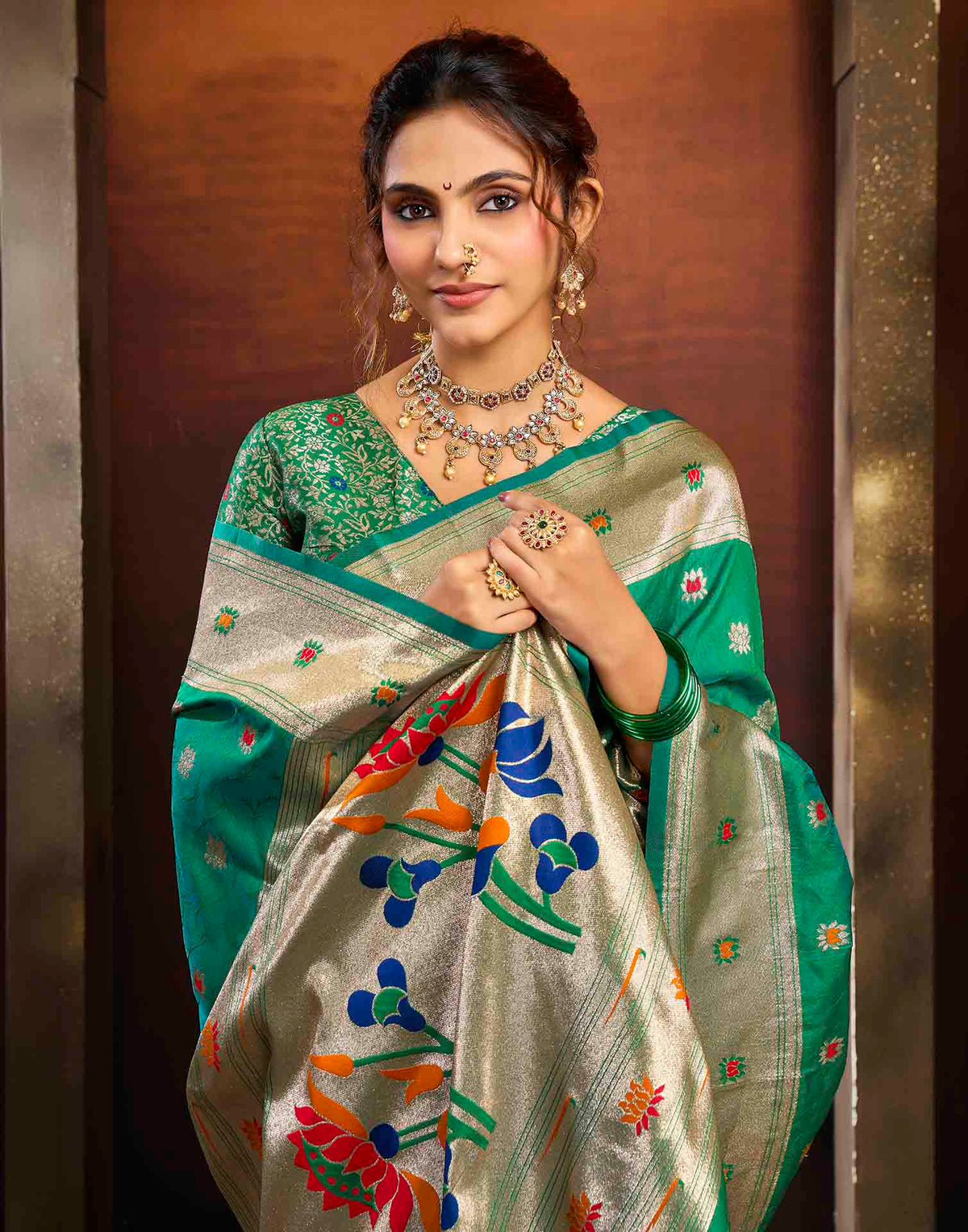 Bottle Green Silk Woven Paithani Saree