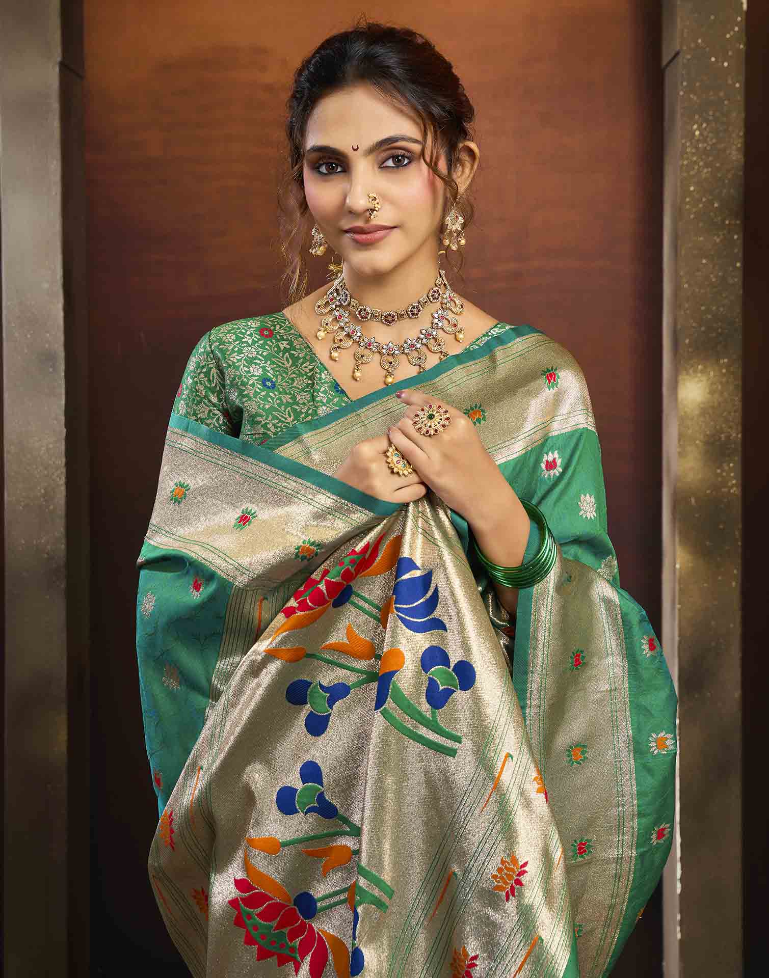 Bottle Green Silk Woven Paithani Saree
