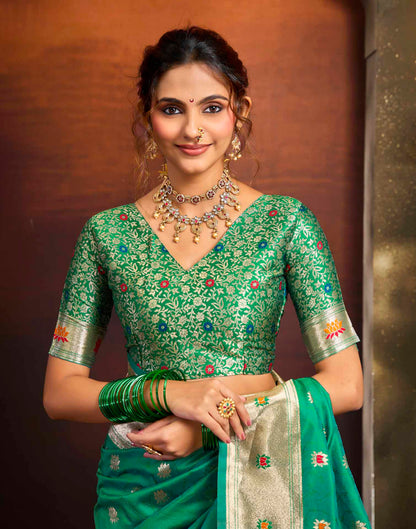 Bottle Green Silk Woven Paithani Saree