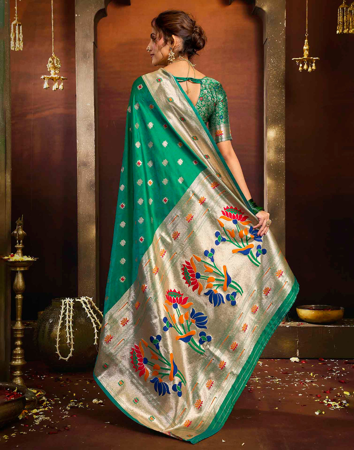 Bottle Green Silk Woven Paithani Saree