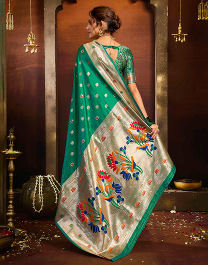 Bottle Green Silk Woven Paithani Saree
