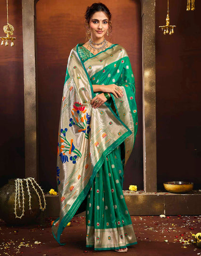 Bottle Green Silk Woven Paithani Saree