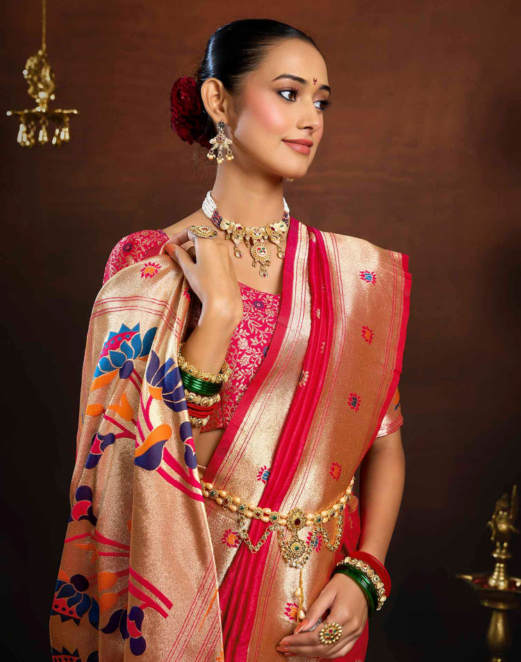 Pink Silk Woven Paithani Saree