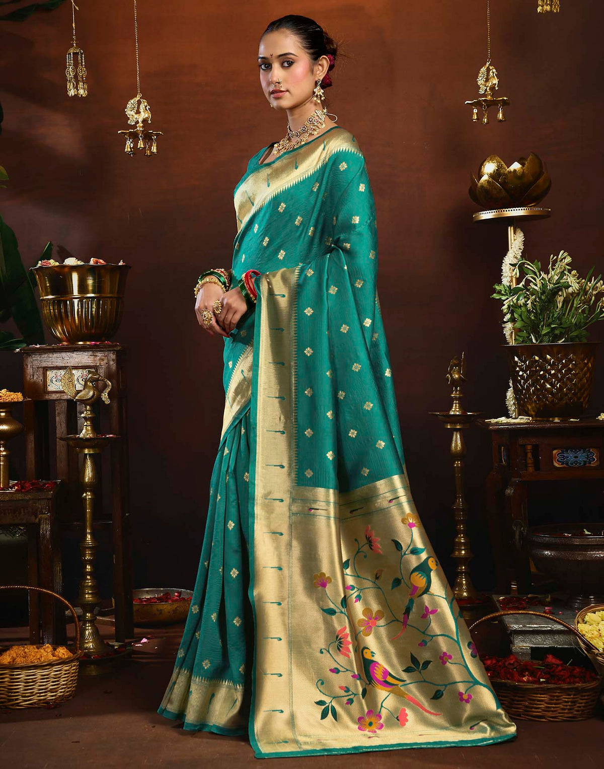 Turquoise Silk Woven Paithani Saree