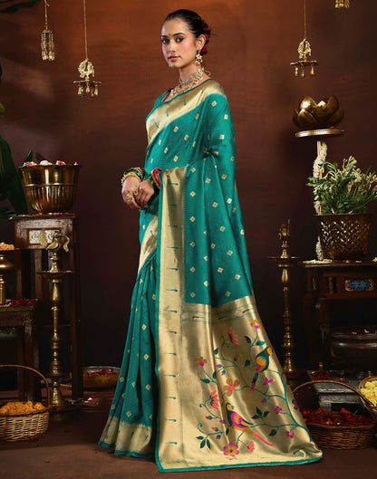 Turquoise Silk Woven Paithani Saree