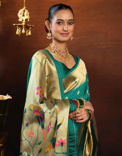 Turquoise Silk Woven Paithani Saree