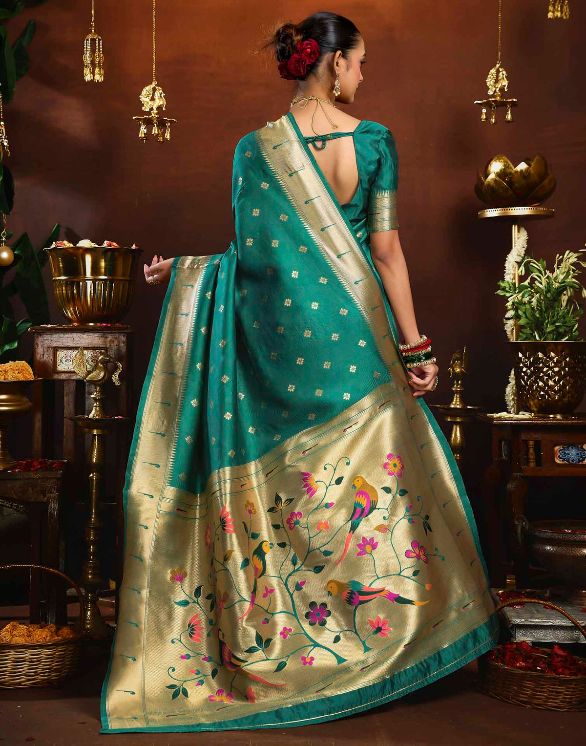 Turquoise Silk Woven Paithani Saree