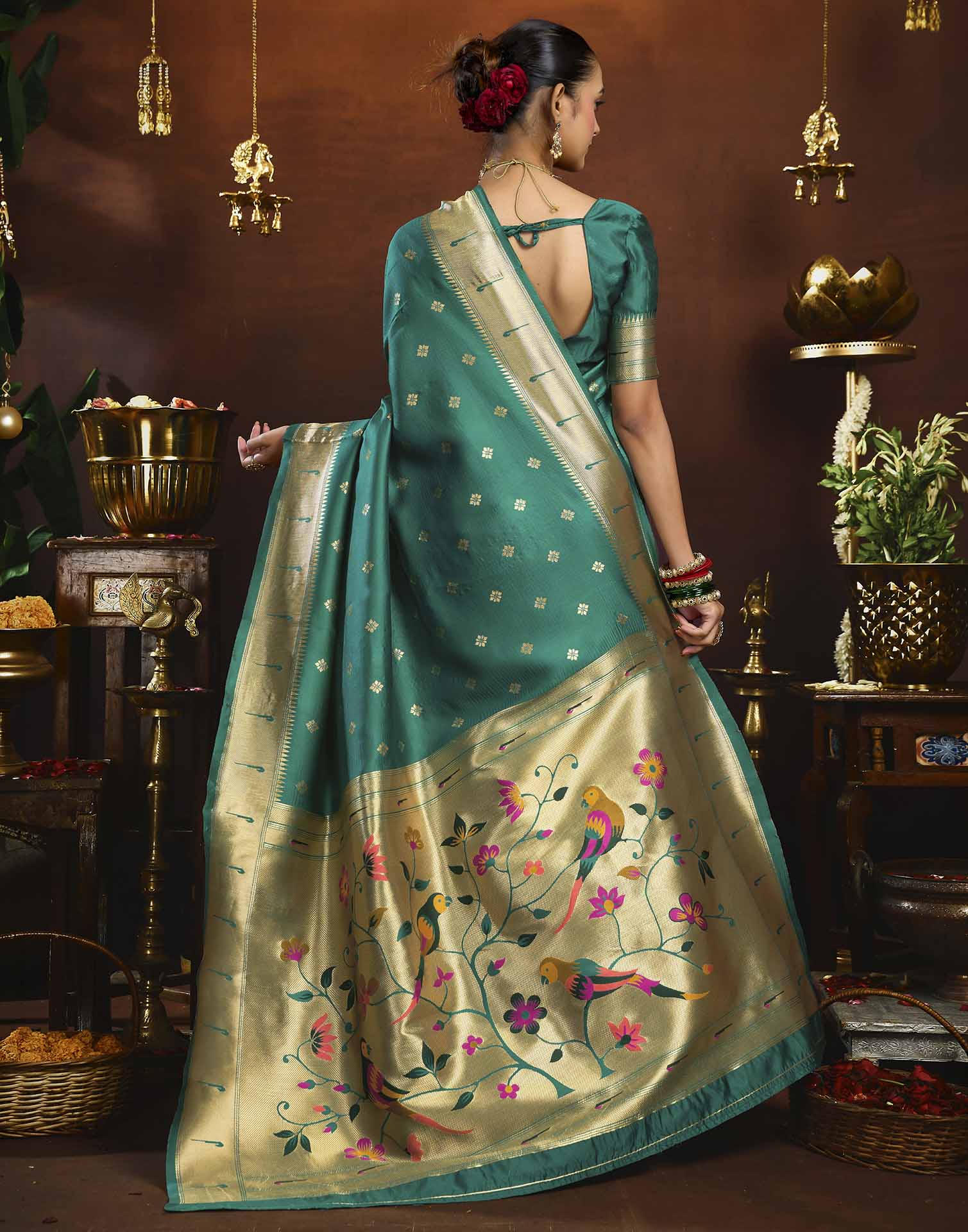 Turquoise Silk Woven Paithani Saree