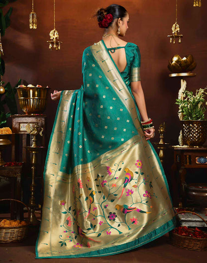 Turquoise Silk Woven Paithani Saree