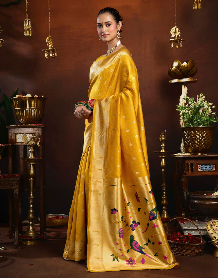 Yellow Silk Woven Paithani Saree