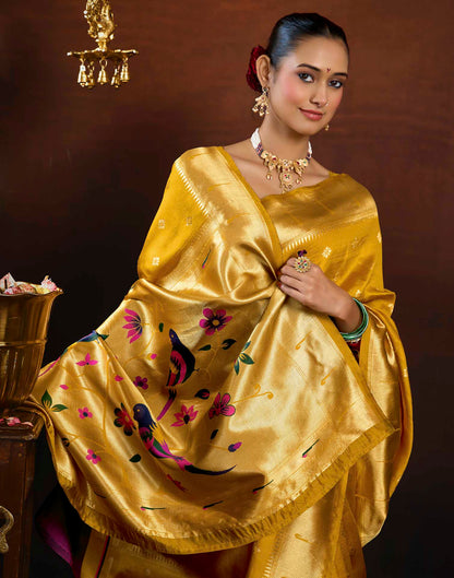 Yellow Silk Woven Paithani Saree
