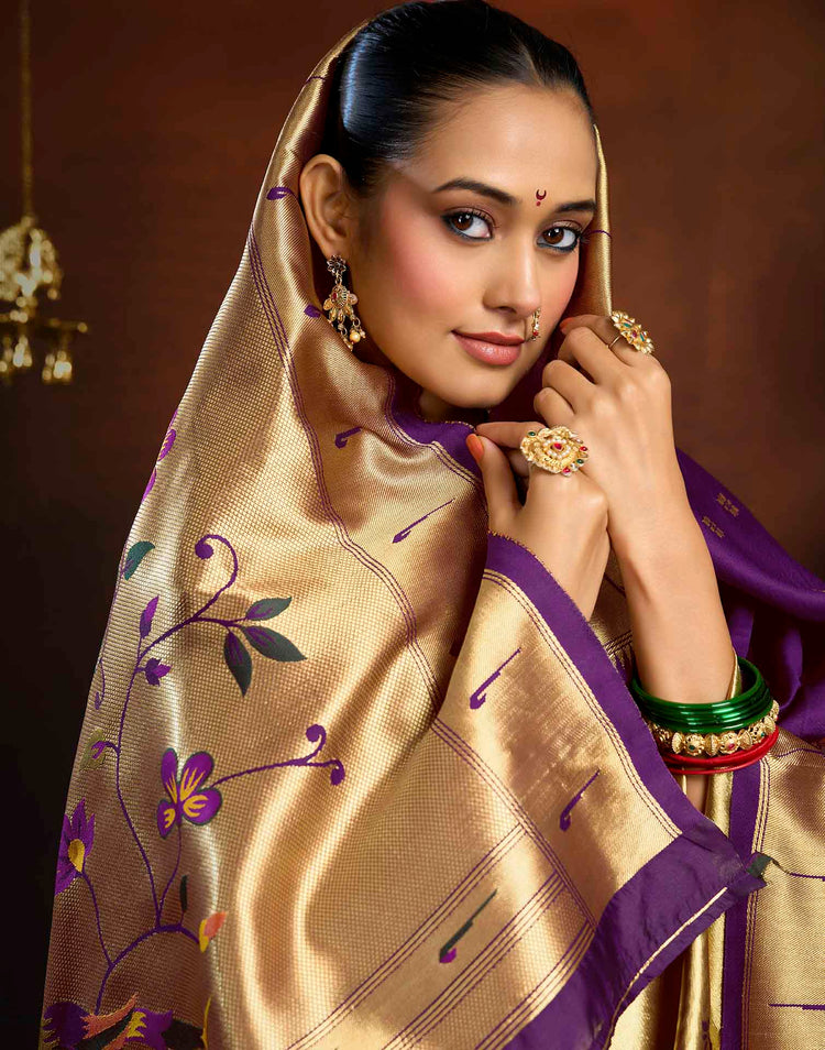 Purple Silk Woven Paithani Saree