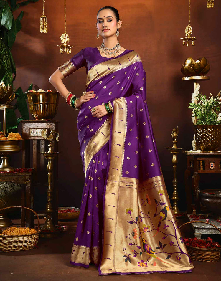 Purple Silk Woven Paithani Saree