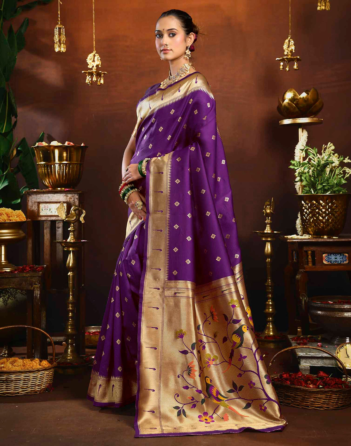 Purple Silk Woven Paithani Saree