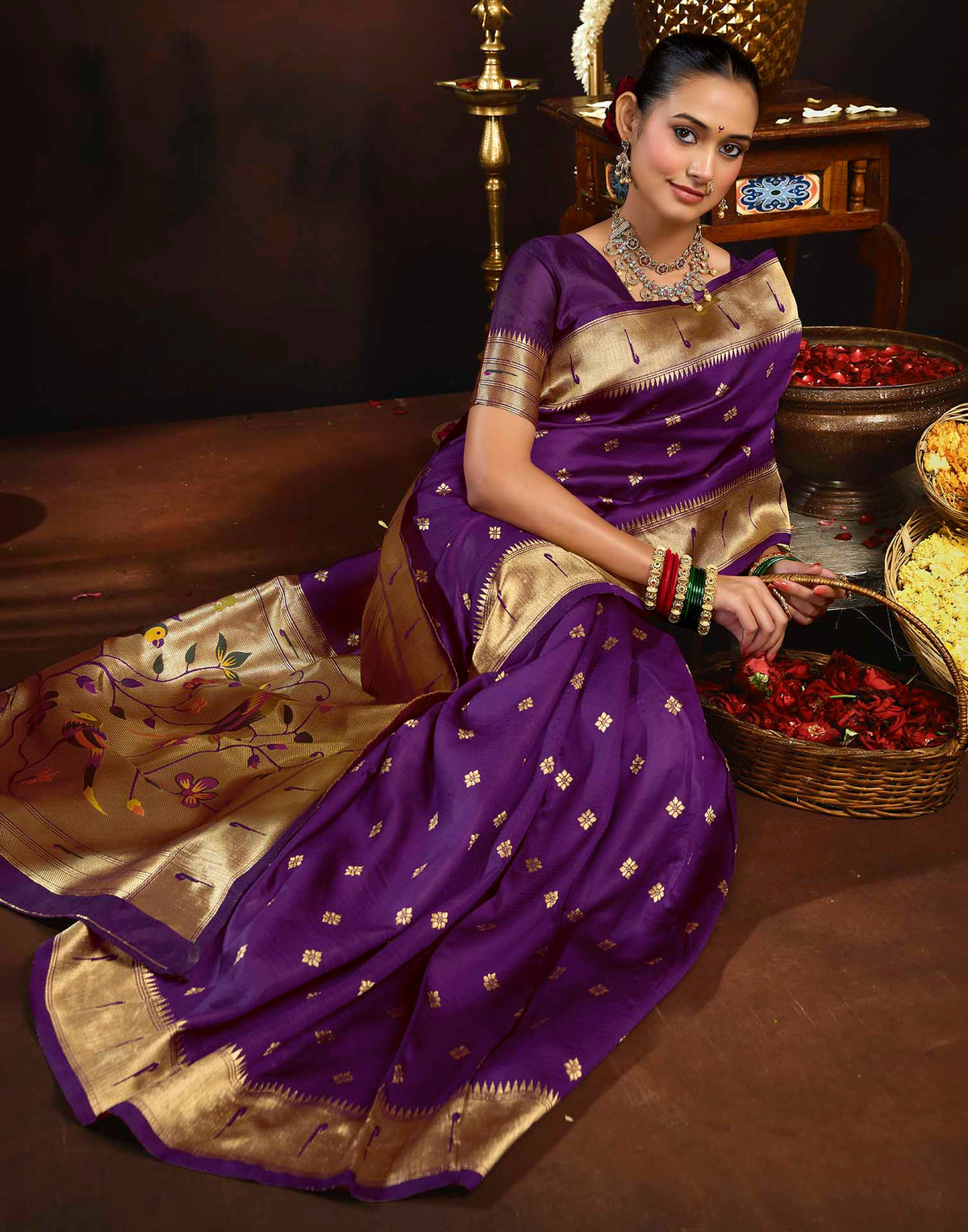 Purple Silk Woven Paithani Saree