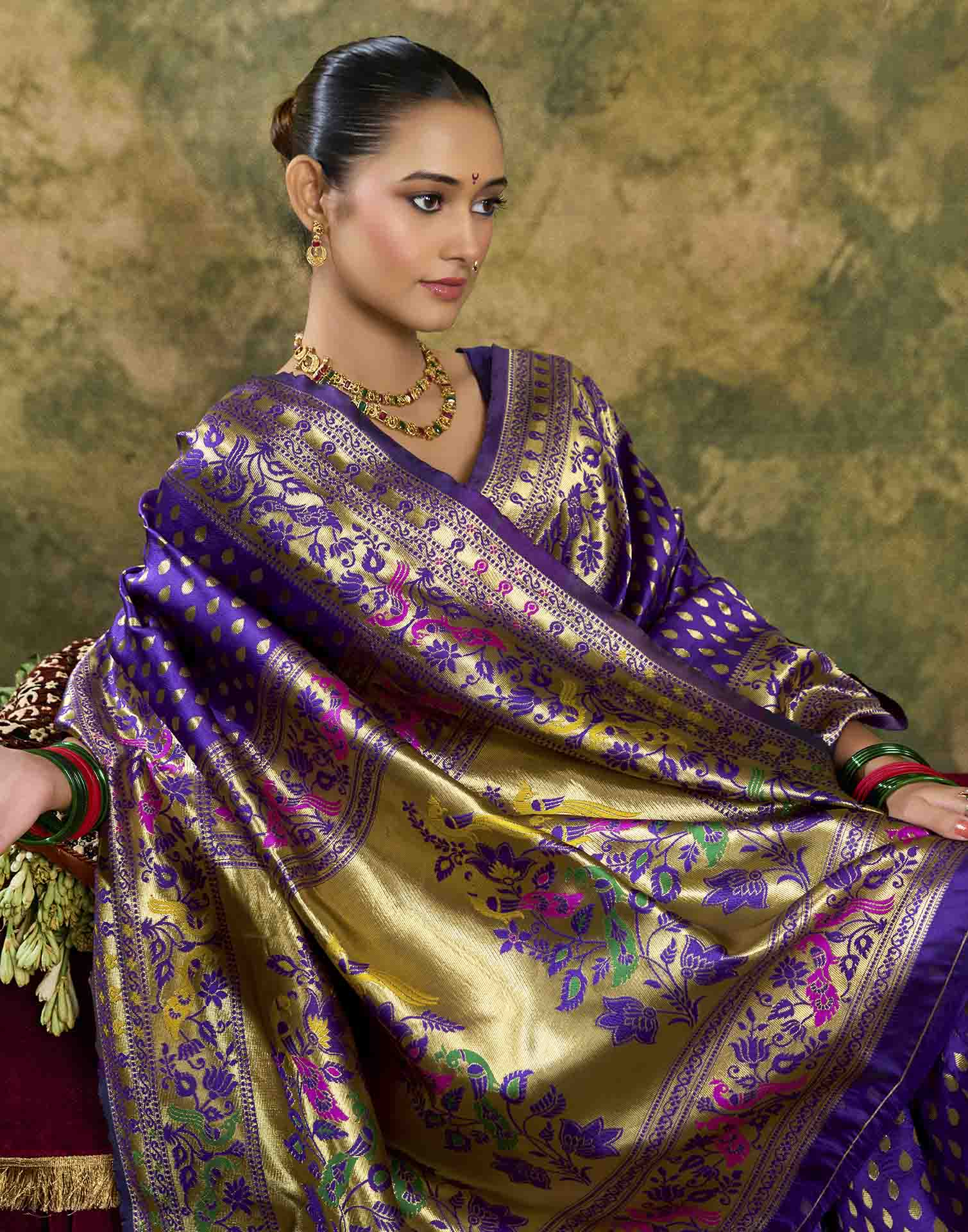 Purple Silk Woven Paithani Saree