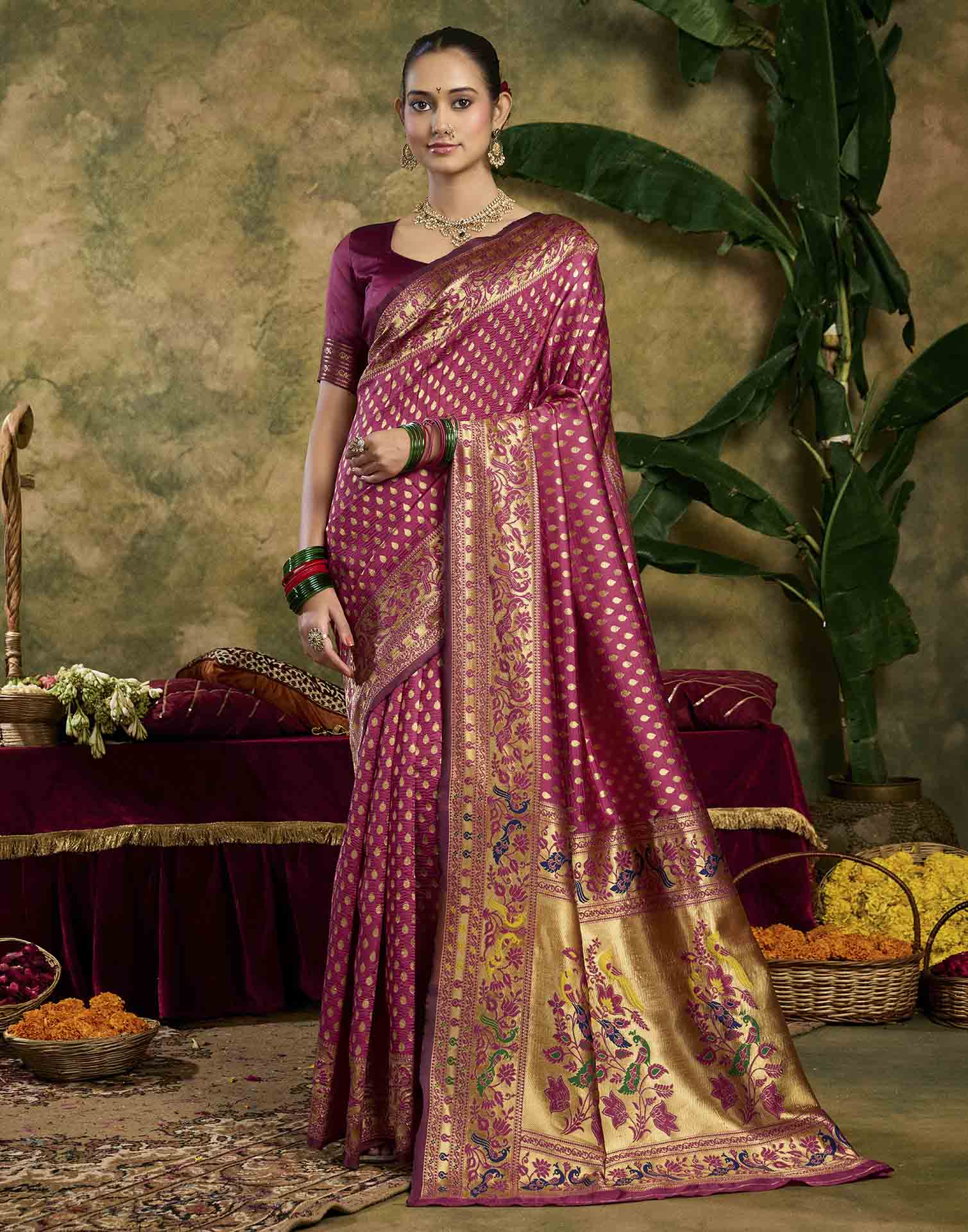 Rani Pink Silk Woven Paithani Saree
