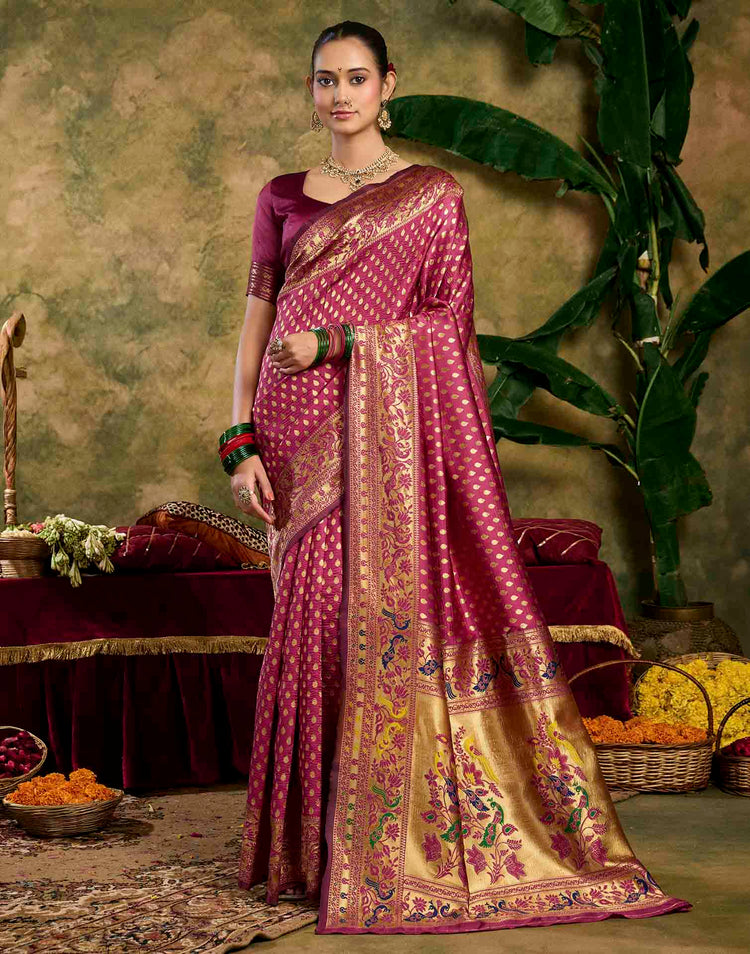 Rani Pink Silk Woven Paithani Saree