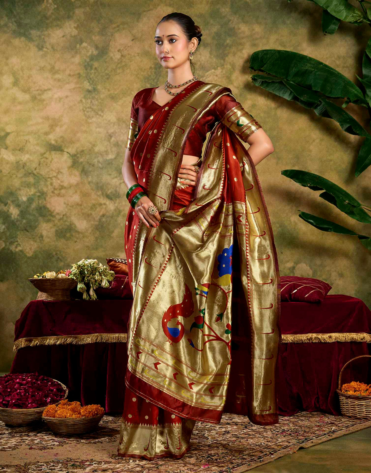 Maroon Silk Woven Paithani Saree