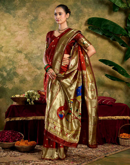 Maroon Silk Woven Paithani Saree