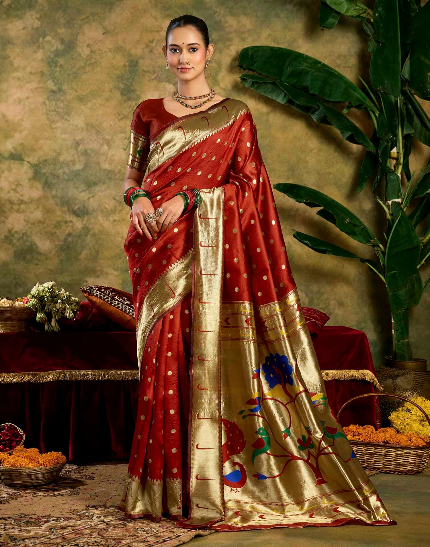 Maroon Silk Woven Paithani Saree