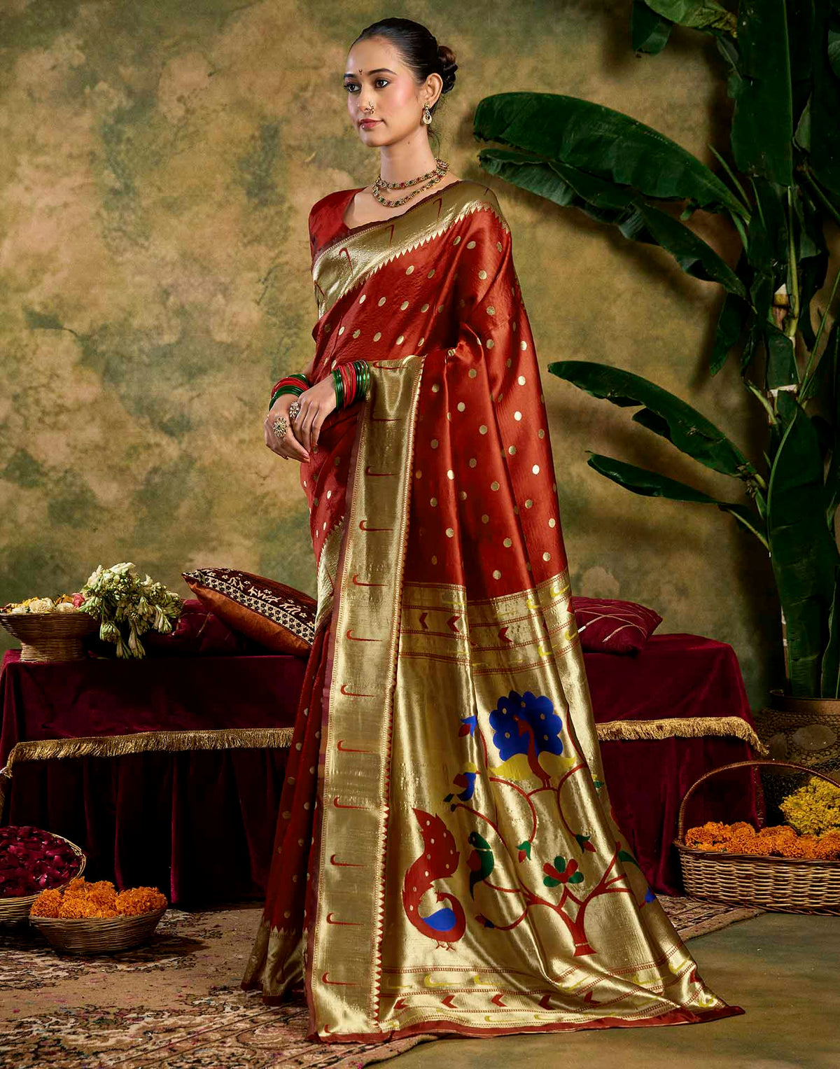 Maroon Silk Woven Paithani Saree