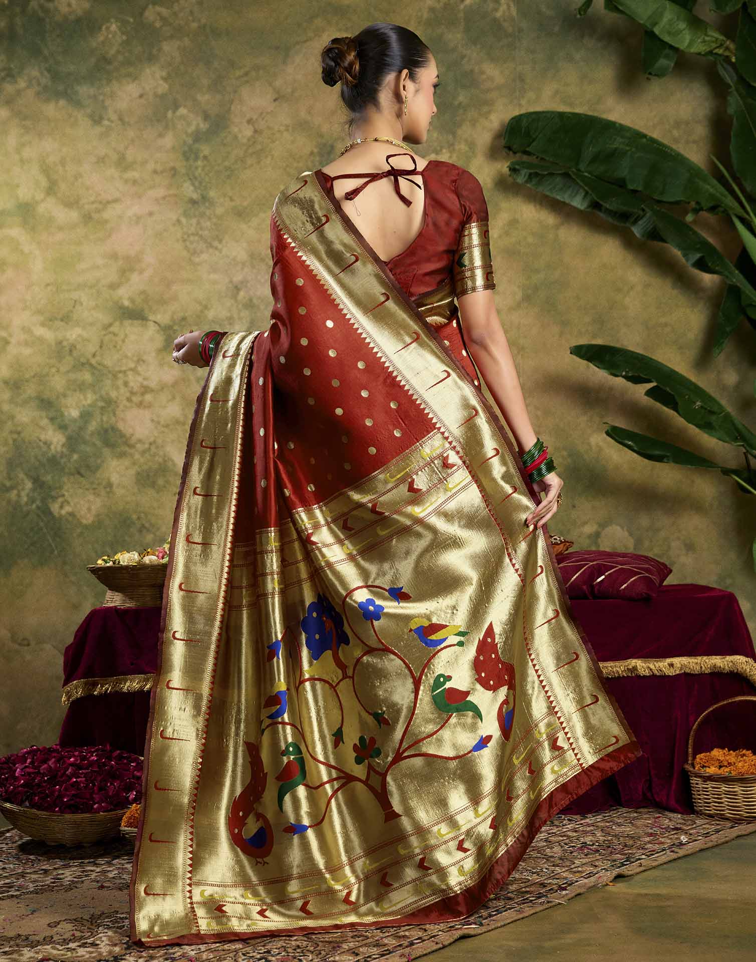 Maroon Silk Woven Paithani Saree