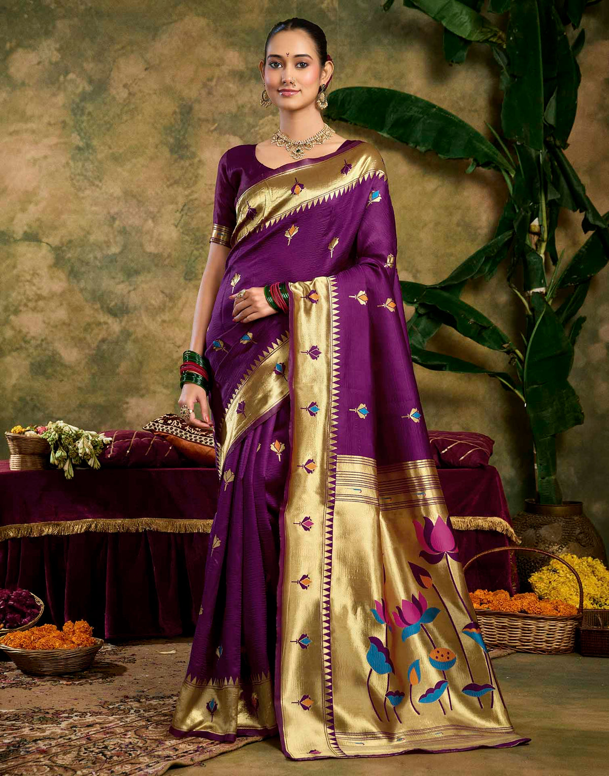 Purple Silk Woven Paithani Saree