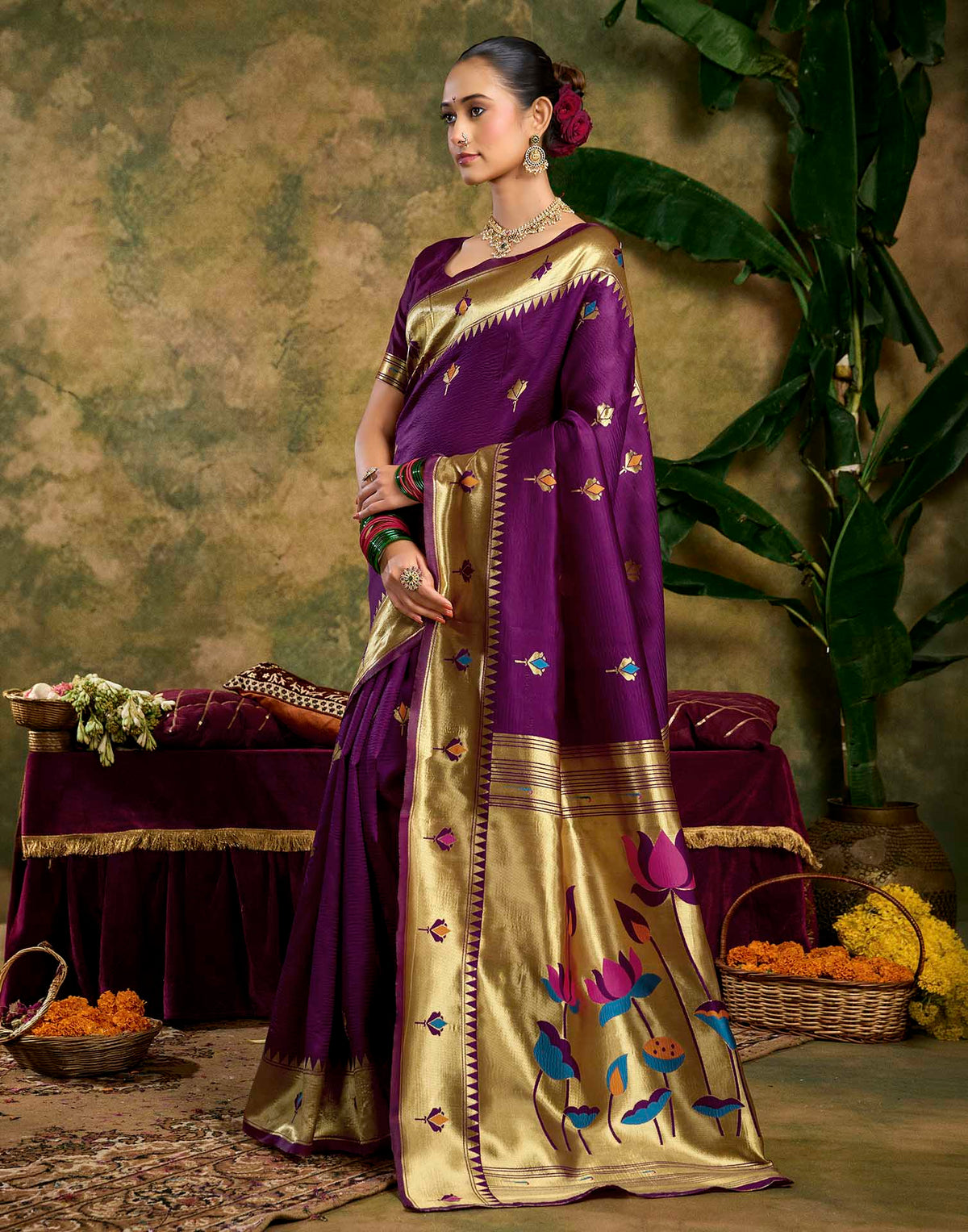 Purple Silk Woven Paithani Saree